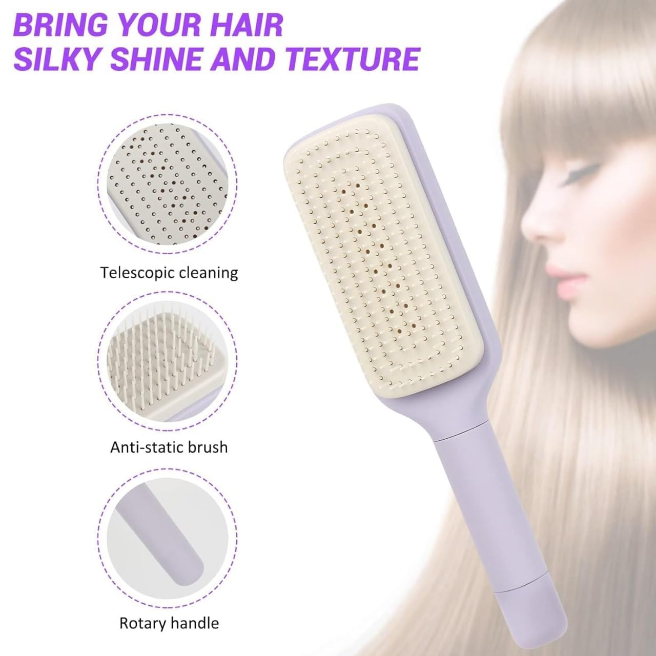 SheFeel 4-in-1 GlidePro™ Self-Cleaning Anti-Static Hairbrush